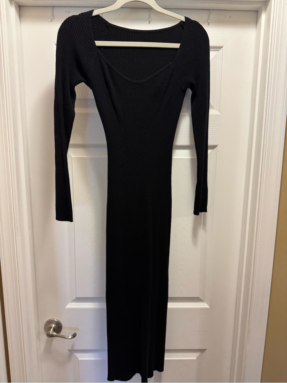 SHEIN Black Ribbed Long Sleeve Maxi Scoop Dress